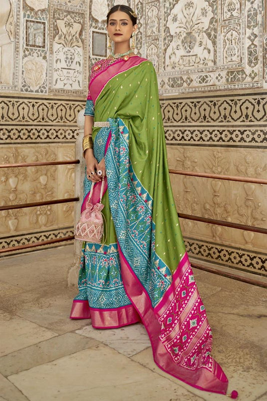 Art Silk Fabric Function Wear Green Color Phenomenal Patola Printed Saree