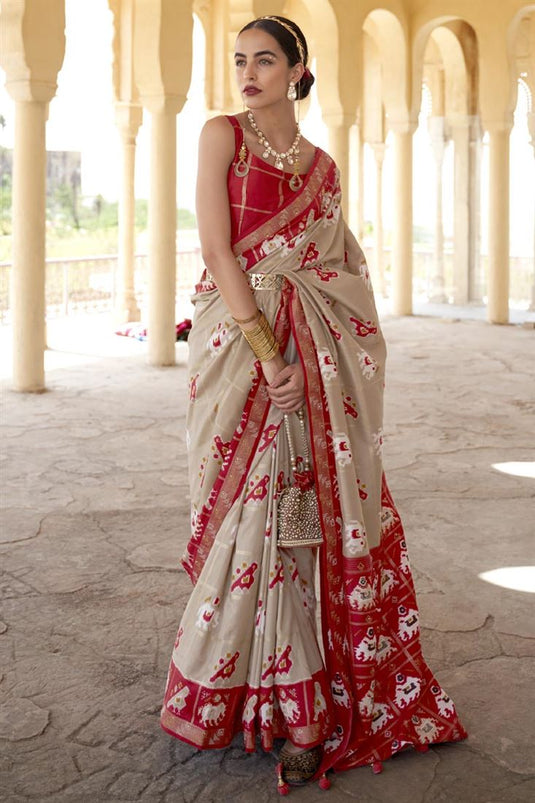 Art Silk Fabric Cream Color Function Wear Posh Saree With Printed Work
