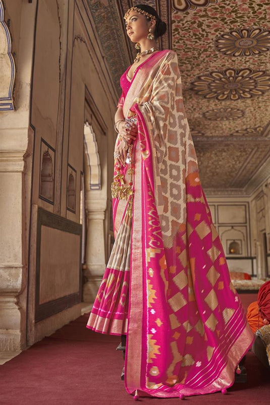 Marvelous Patola Silk Fabric Function Wear Saree With Printed Work In Cream Color