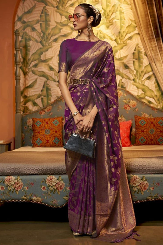 Art Silk Fabric Festival Wear Weaving Work Luxurious Saree In Wine Color
