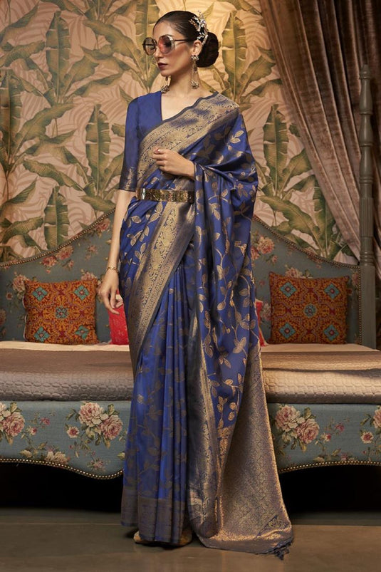 Blue Color Art Silk Fabric Weaving Work Festival Wear Luminous Saree