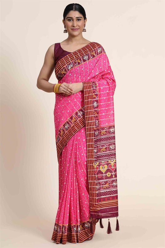 Festival Wear Fancy Fabric Pink Color Glamorous Saree