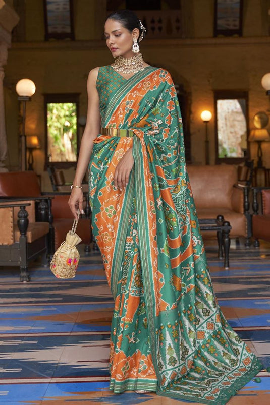 Buy Light Green Printed Moss Chiffon Saree Online