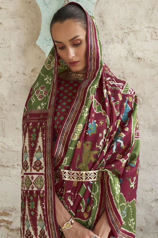 Breathtaking Art Silk Fabric Maroon Color Patola Printed Saree