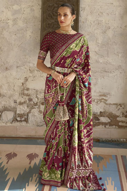 Breathtaking Art Silk Fabric Maroon Color Patola Printed Saree