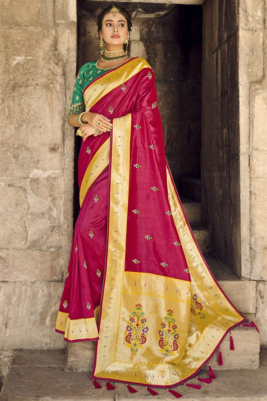 Red Color Weaving Work Pleasant Banarsi Style Silk Saree