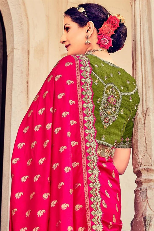 Pleasing Rani Color Art Silk Fabric Function Wear Saree
