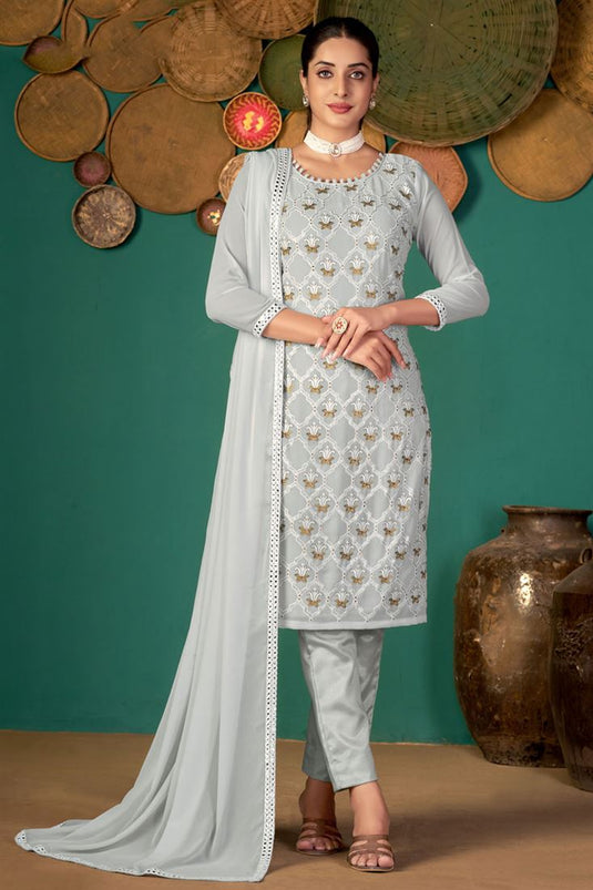 Georgette Fabric Festival Wear Grey Color Phenomenal Salwar Suit