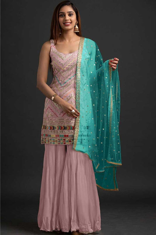 Pink Color Georgette Fabric Engaging Sharara Suit In Function Wear