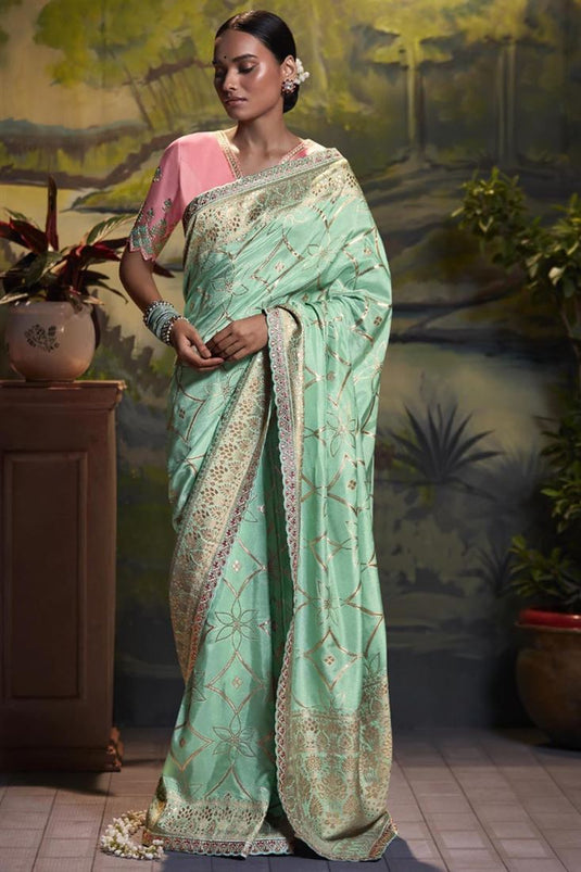 Sea Green Color Fancy Fabric Festival Wear Divine Saree