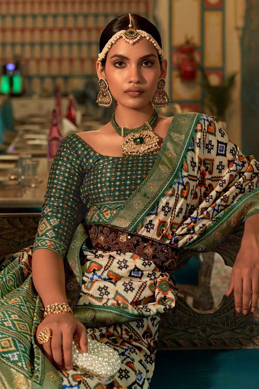 Green Color Patola Printed Work On Art Silk Fabric Superior Saree