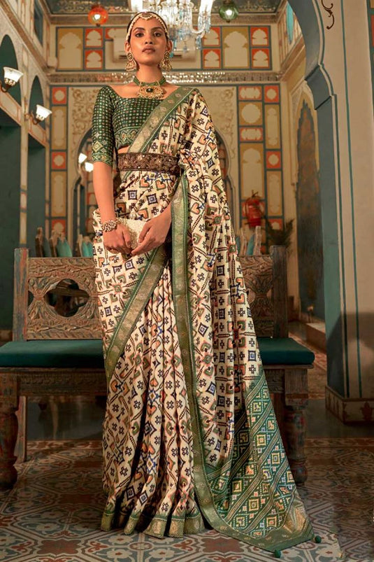 Green Color Patola Printed Work On Art Silk Fabric Superior Saree