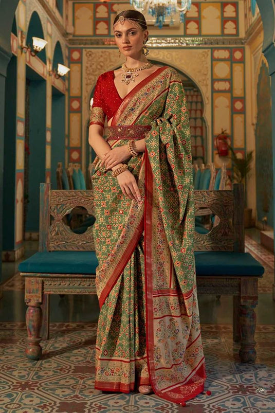 Art Silk Fabric Green Color Pleasing Patola Printed Saree