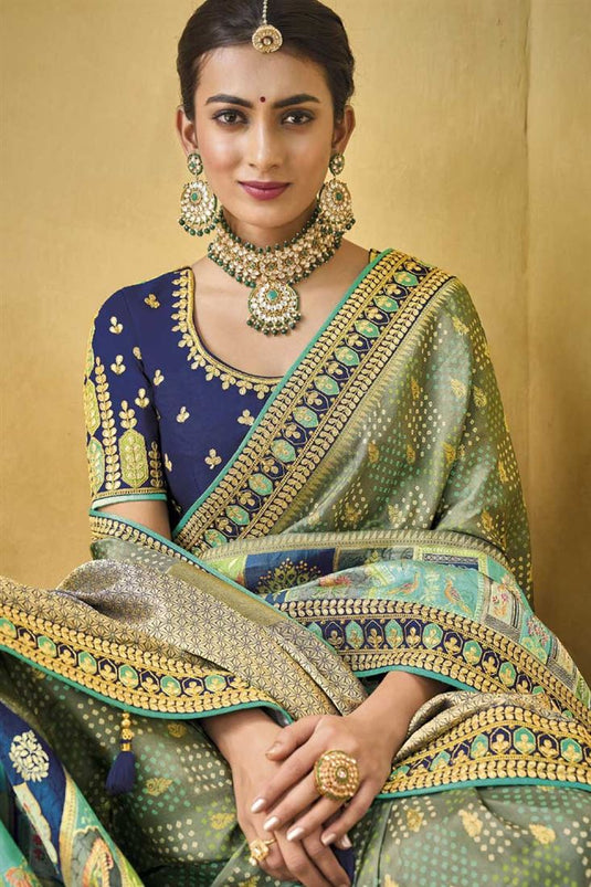 Multi Color Stunning Wedding Style Saree In Silk Fabric