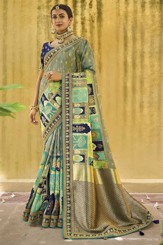 Multi Color Stunning Wedding Style Saree In Silk Fabric