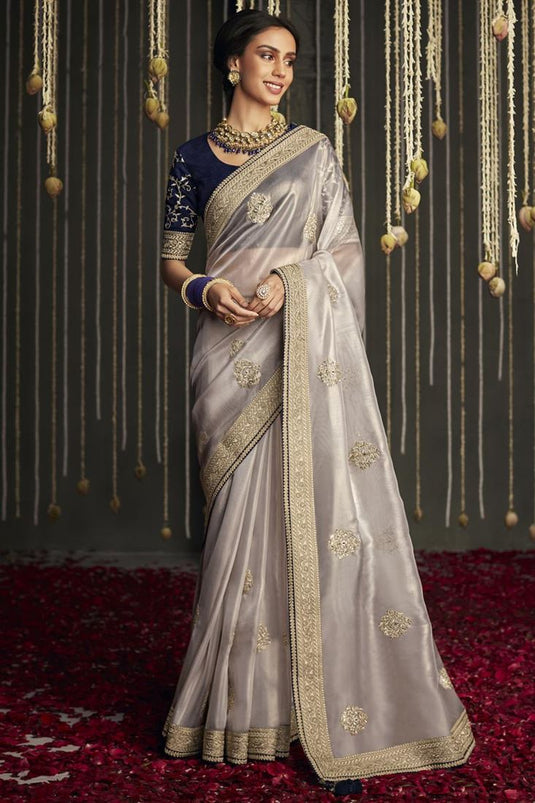 Incredible Party Look Art Silk Fabric Cream Color Saree