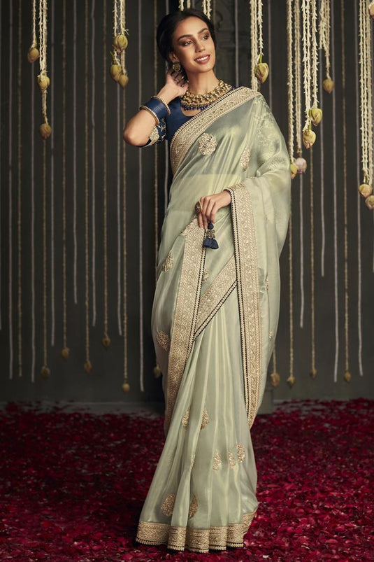 Engaging Sea Green Color Art Silk Fabric Party Look Saree