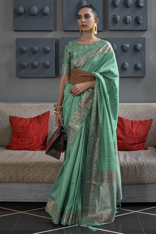 Sea Green Banarasi Silk Saree With Blouse 230868