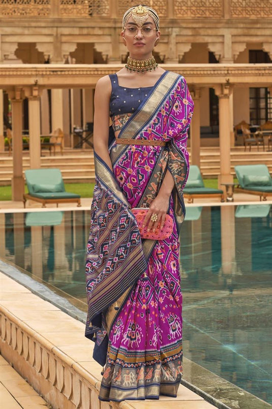 Art Silk Fabric Magenta Color Intriguing Patola Saree