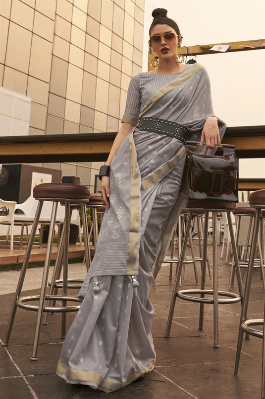 Grey Color Art Silk Fabric Party Style Stunning Saree