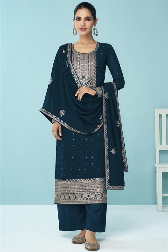 Vartika Singh Georgette Fabric Blue Color Astounding Palazzo Suit
