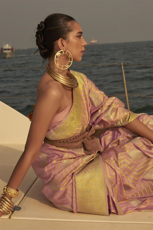 Exclusive Pink Color Weaving Work Satin Fabric Saree