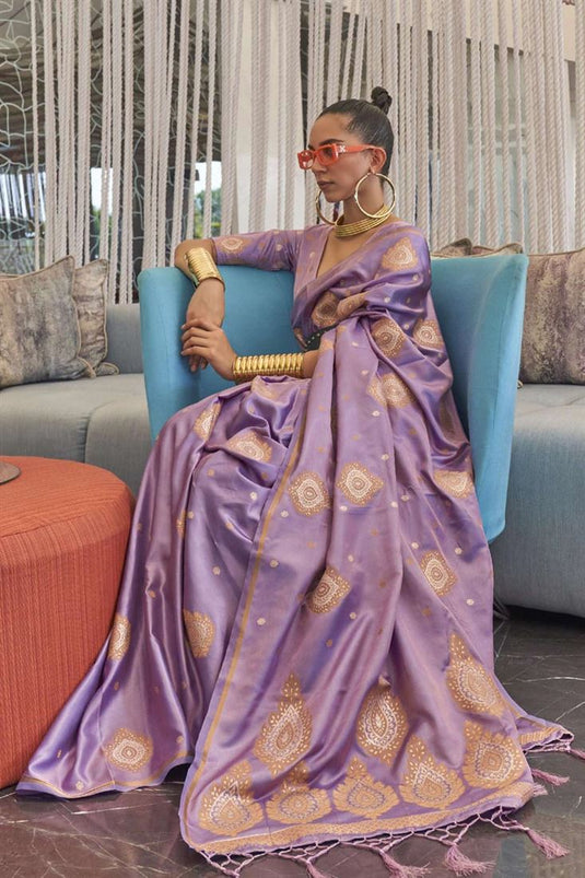 Function Wear Purple Color Satin Fabric Tempting Saree
