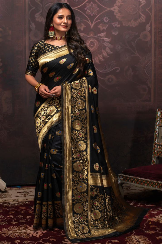 Black Color Art Silk Fabric Beautiful Festive Look Saree