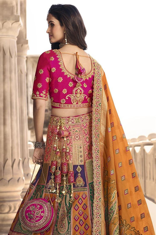 Multi Color Amazing Banarasi Silk Fabric Bridal Lehenga