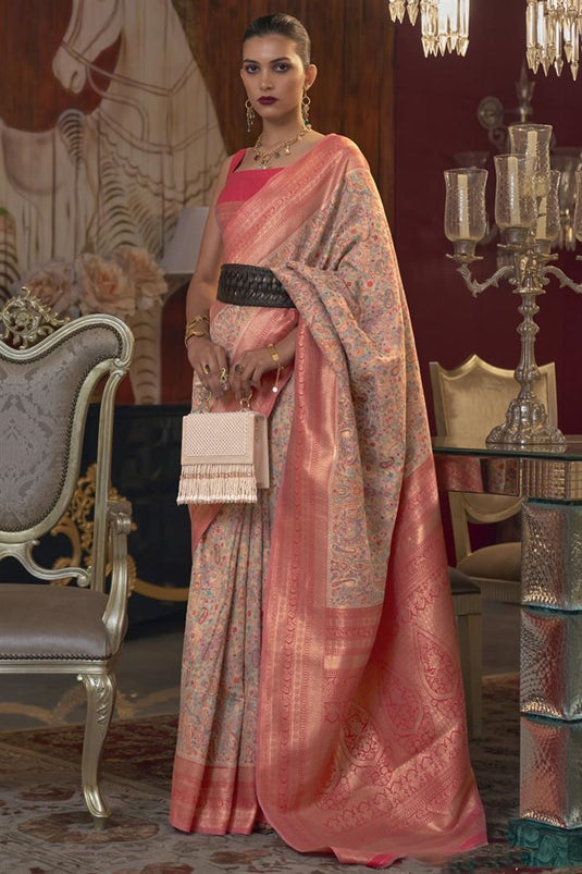 Creative Function Wear Silk Saree In Peach Color