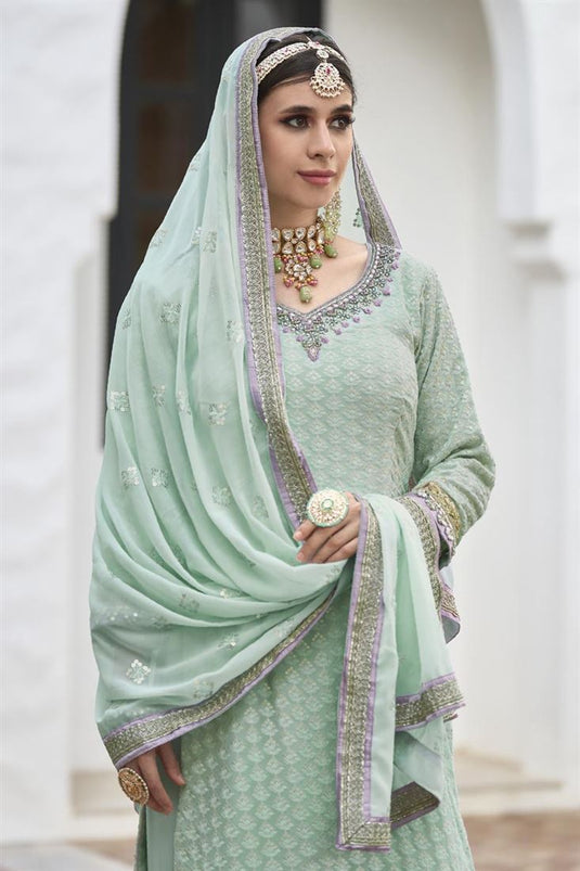 Dazzling Georgette Fabric Sea Green Color Palazzo Suit
