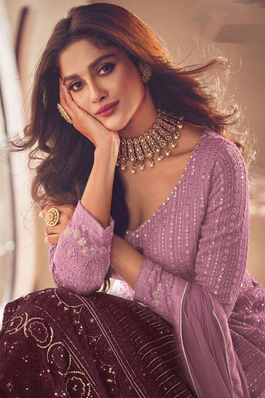 Sushrii Mishraa Lavender Color Georgette Function Wear Sharara Top Lehenga