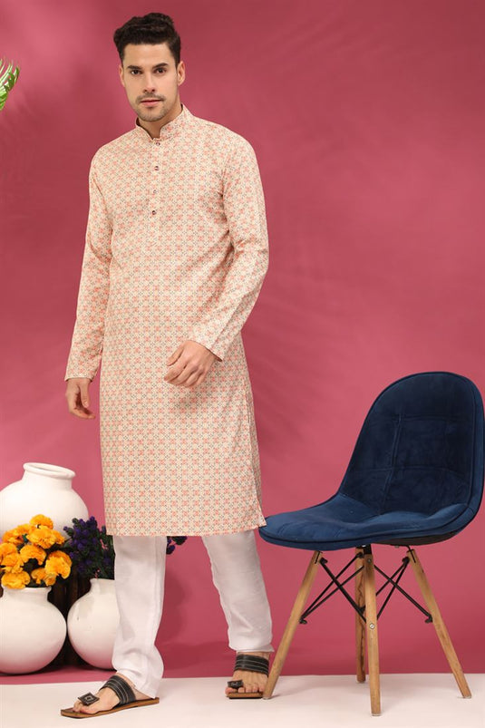 Fancy Beige Color Art Silk Fabric Function Wear Readymade Kurta For Men
