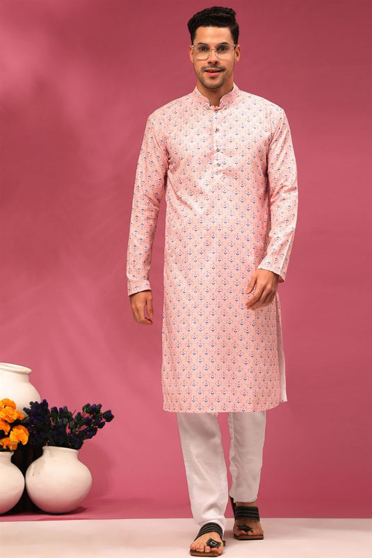 Art Silk Fabric Pink Color Festive Wear Readymade Men Stylish Kurta