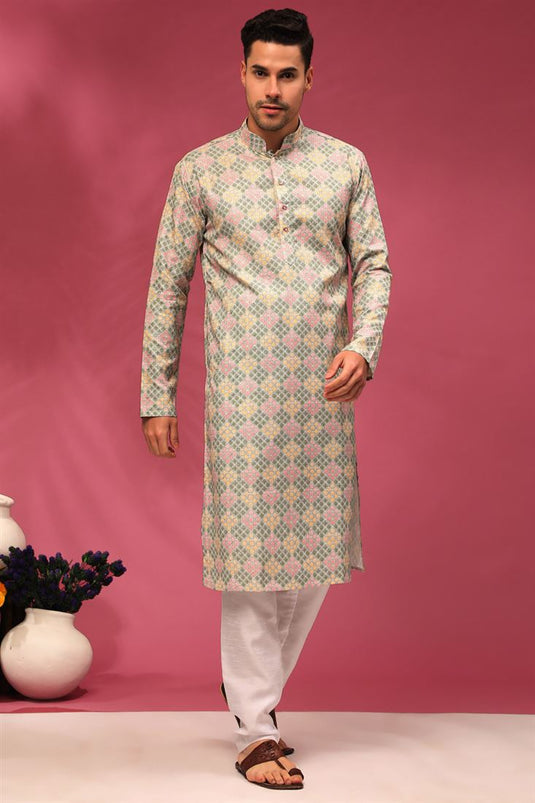 Multi Color Art Silk Fabric Sangeet Wear Trendy Readymade Kurta For Men