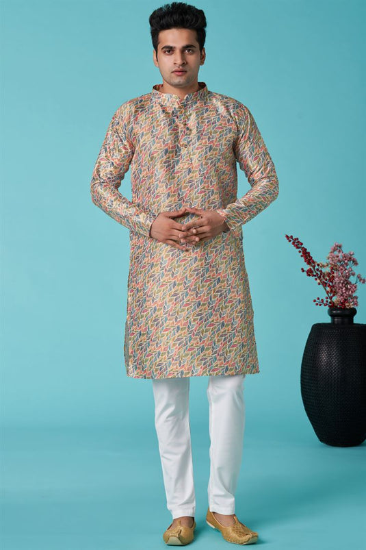 Multi Color Sangeet Wear Art Silk Fabric Designer Readymade Kurta For Men