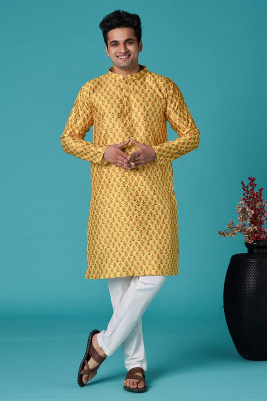 Lovely Yellow Color Festive Wear Kurta For Men