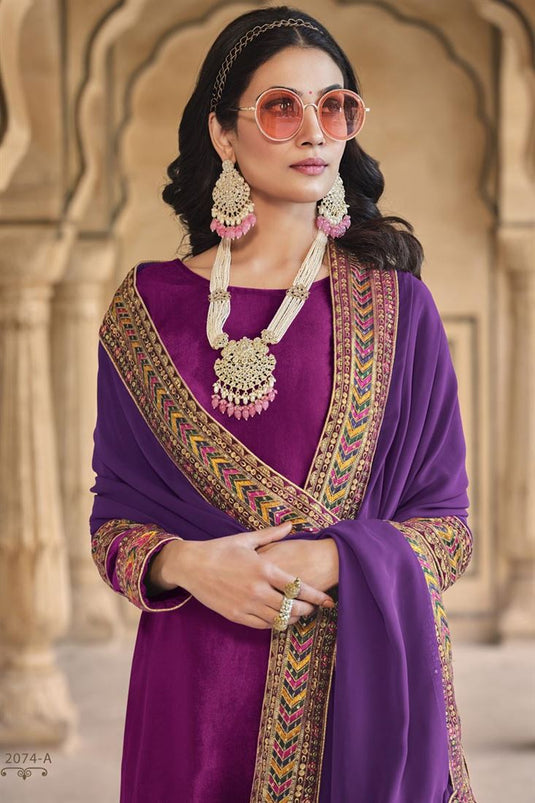 Purple Color Function Wear Alluring Velvet Salwar Suit