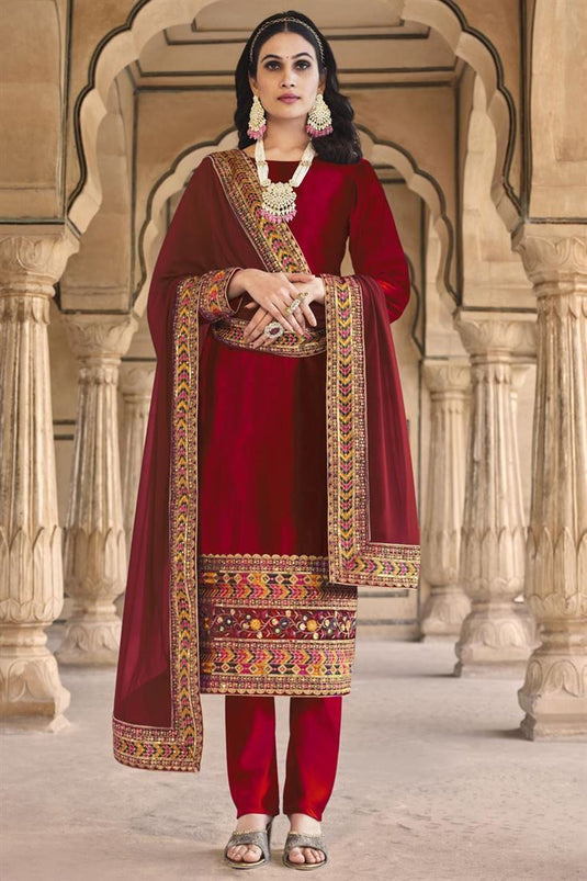 Red Color Function Wear Vintage Velvet Salwar Suit