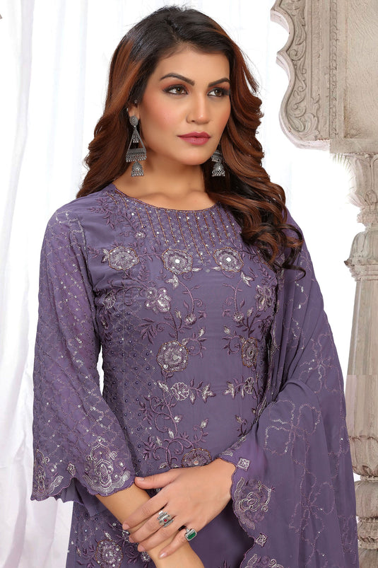 Georgette Fabric Lavender Color Embroidered Sequins Work Winsome Salwar Suit