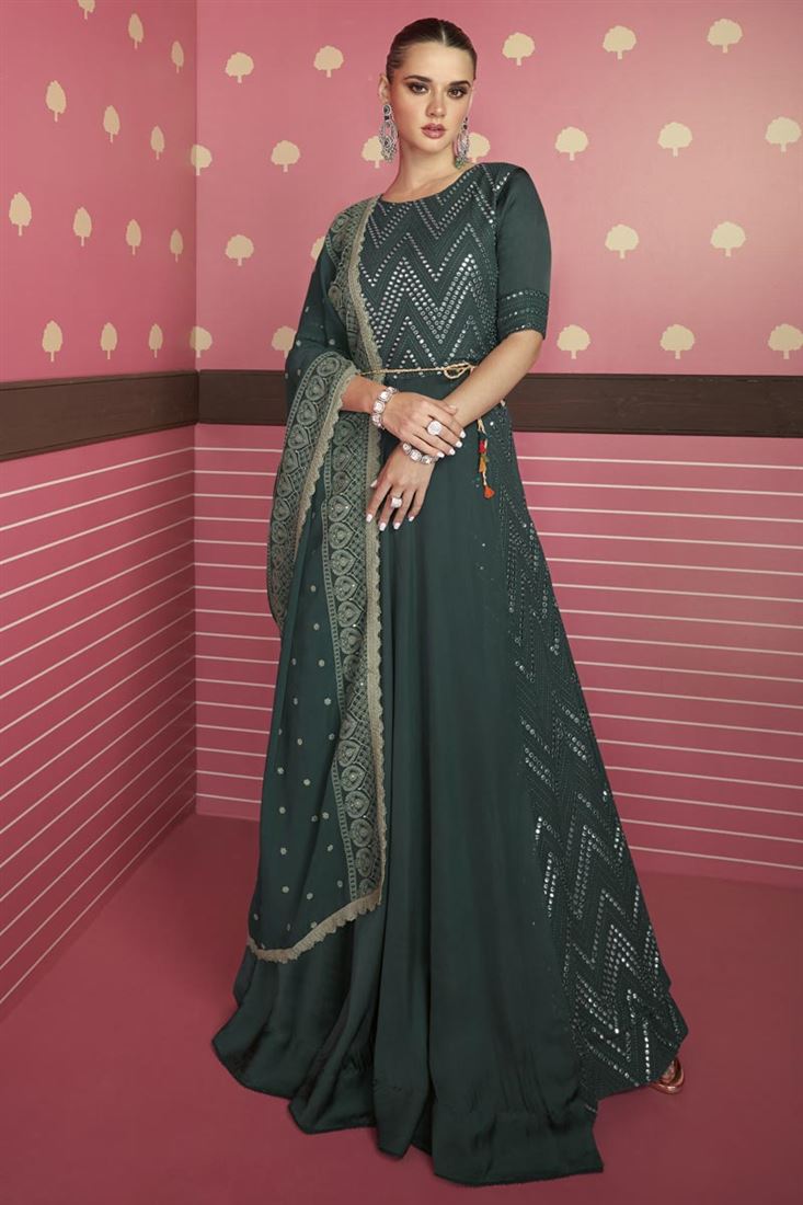 Buy Georgette Bollywood Anarkali Suit In Bottle Green Colour Online -  LSTV04457 | Andaaz Fashion