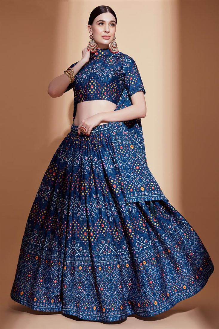 Graceful Blue Color Printed Chinon Fabric Lehenga Choli