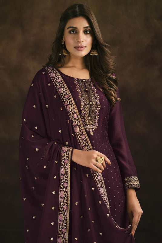 Brown Color Fancy Fabric Elegant Function Style Salwar Suit