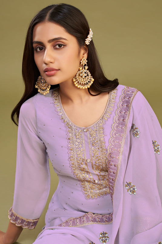 Lavender Color Embroidered Beatific Georgette Salwar Suit