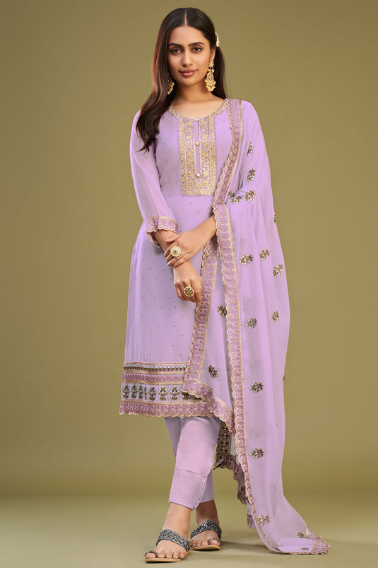 Lavender Color Embroidered Beatific Georgette Salwar Suit