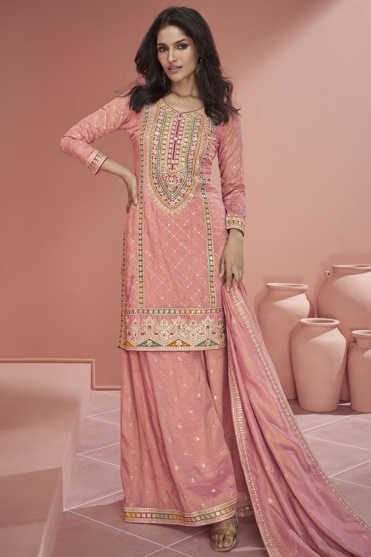 Vartika Singh Alluring Organza Silk Pink Color Function Style Readymade Palazzo Suit