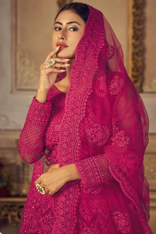 Lovely Rani Color Net Fabric Sangeet Wear Embroidered Lehenga Choli
