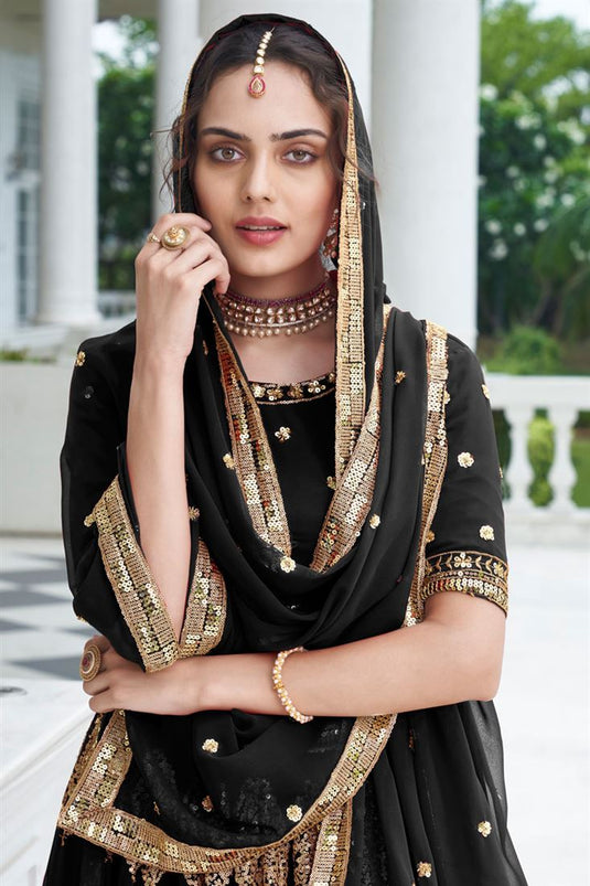 Himanshi Parashar Excellent Georgette Black Color Lehenga With Sequins Work