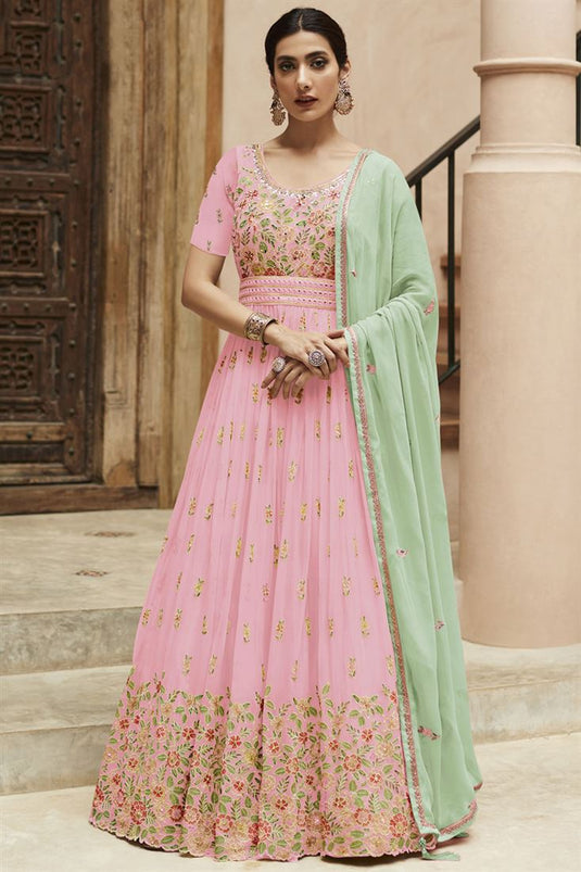 Radiant Pink Color Georgette Fabric Eman Suleman Anarkali Suit