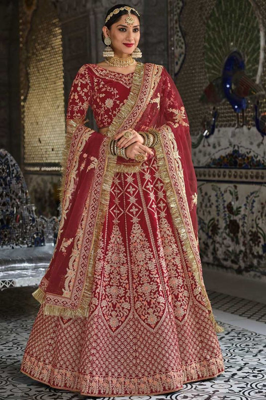 Maroon Color Velvet Fabric Awesome Bridal Look Lehenga